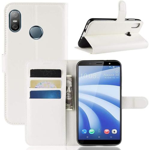 Étui Pour Téléphone Etui À Rabat Horizontal En Cuir À Texture Litchi De For Htc U12 Life Avec Porte Monnaie Et Porte Cartes Couverture Arrière Pour Smartphone Couleur Blanc