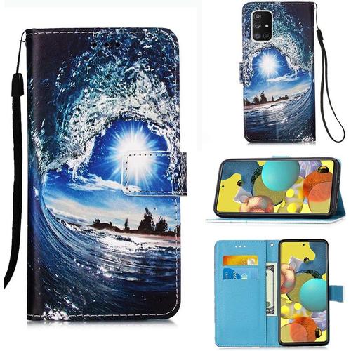 Coque Pour Samsung Galaxy A51 5g Avec Verre Trempe Etui Samsung A51 5g Cuir Pu Portefeuille Flip Magnetique Antichoc Housse En Clapet De Protection Etui Samsung A51 5g Mer