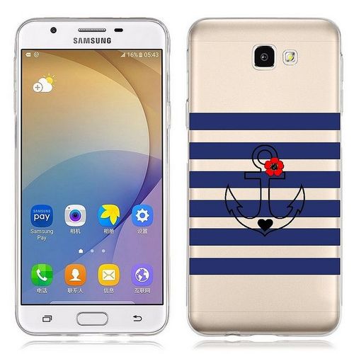 Coque Galaxy A5 2016 Ancre Raye Fleur Coeur Bleu Transparente
