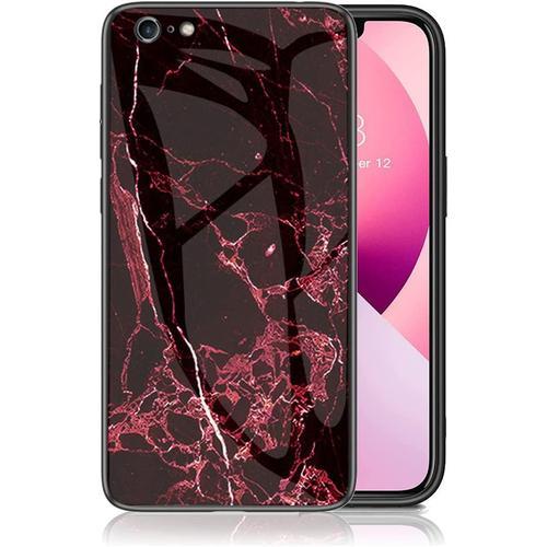 Coque Compatible Avec Iphone 8 4.7 Pouces Etui Bord Souple Tpu Arrière En Verre Trempé Antichoc Marbre Motif Housse De Protection Case Cover Pour Iphone 7 8. Rouge Sang Lsm