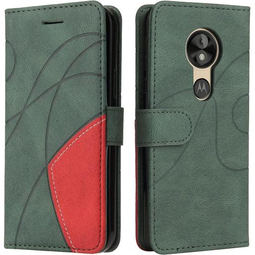 Coque Pour Motorola Moto E5 G6 Play Etui En Cuir Pu Portefeuille Housse Fermeture Magnétique Und Flip Protection Case Avec Antichoc Tpu Etui À Rabat Fentes Pour Cartes Vert