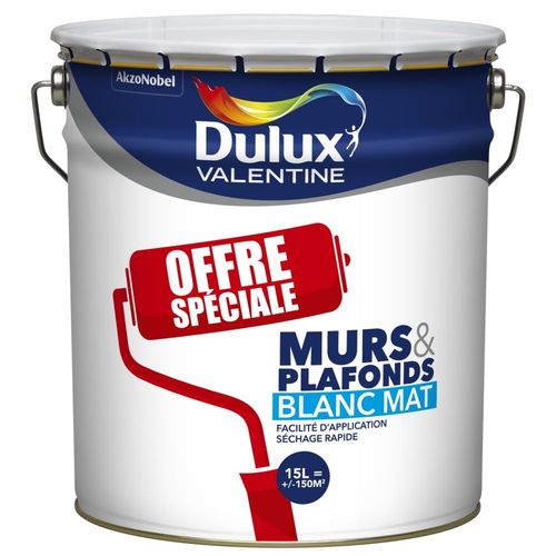 Peinture murs & plafonds Dulux Valentine mat blanc 15L