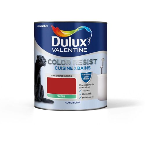 Peinture Dulux Valentine Color Resist Cuisine & Salle de bains Satin Rouge Industriel 0,75L