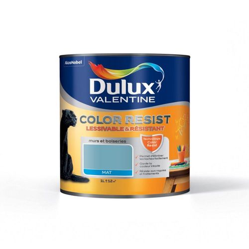 Peinture Dulux Valentine Color Resist Murs & Boiseries Mat Bleu Verre 1L