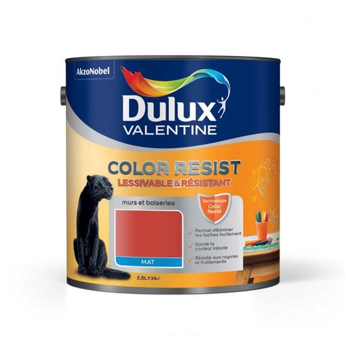 Peinture murs et boiseries Dulux Valentine COLOR RESIST mat rouge feu 2.5 L