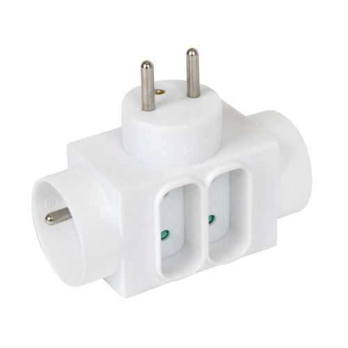 Multiprise quadriplite DEBFLEX 2x 2P+T 16 ampères / 2x 2P 6 ampères latérale blanche