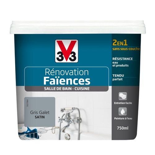 Peinture de Rénovation V33 pour Faïence Satin Gris 750ml