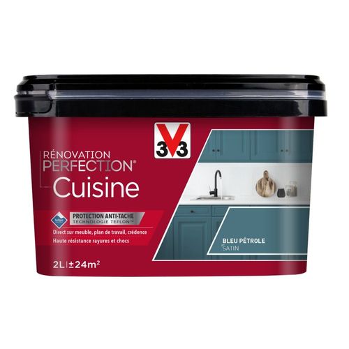 Peinture V33 Rénovation Perfection Cuisine Bleu Pétrole Satin 2L