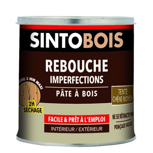 Rebouche imperfections pâte à bois solvant chêne moyen SINTO 550ml-500g