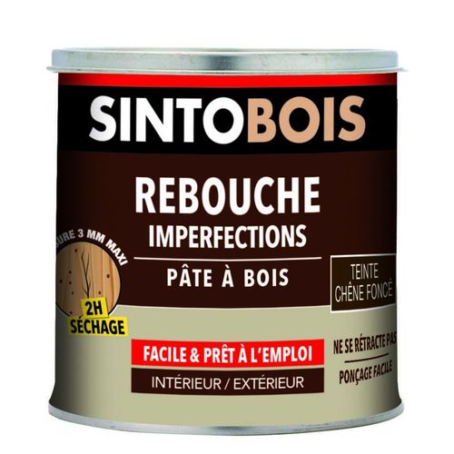 Rebouche imperfections pâte à bois solvant chêne foncé SINTO 550ml-500g