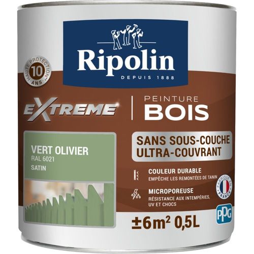 Peinture Ripolin EXTREME BOIS microporeuse satin 0.5 L vert olivier