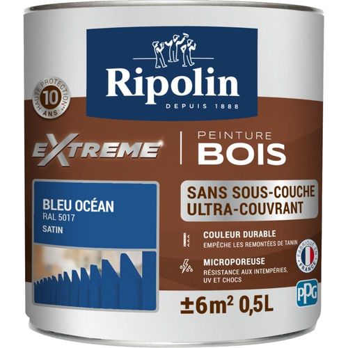 Peinture Ripolin EXTREME BOIS microporeuse satin 0L5 bleu océan