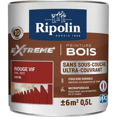 Peinture Ripolin EXTREME BOIS microporeuse satin 0L5 rouge vif