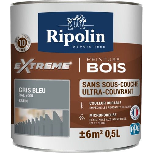 Peinture Ripolin EXTREME BOIS microporeuse satin 0L5 gris bleu
