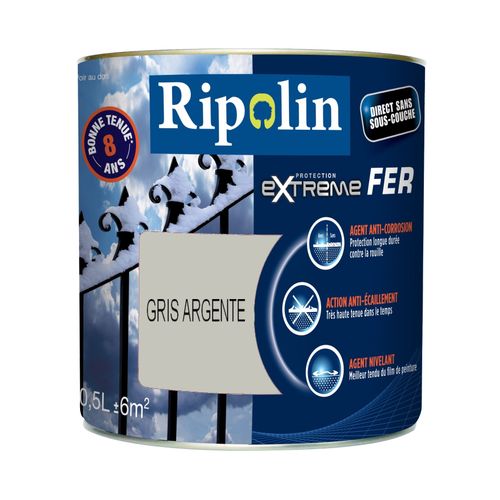 Peinture Ripolin EXTREME FER brillant 0.5 L gris argent