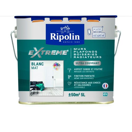 Peinture acrylique Ripolin murs, plafonds et boiseries blanc mat 5L