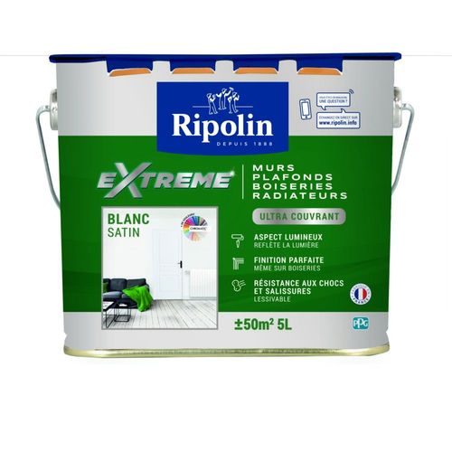 Peinture acrylique Ripolin murs, plafonds et boiseries blanc satin 5L