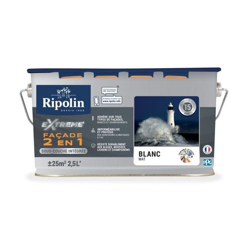 Peinture Ripolin EXTREME FACADE blanc mat 2.5 L