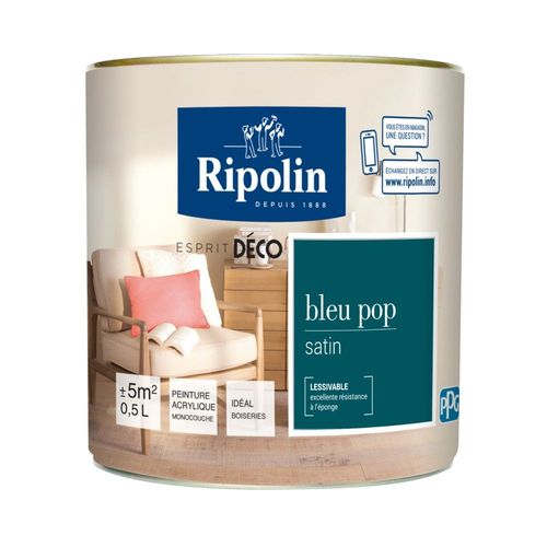 Peinture acrylique Ripolin ESPRIT DECO monocouche satin 0L5 bleu pop