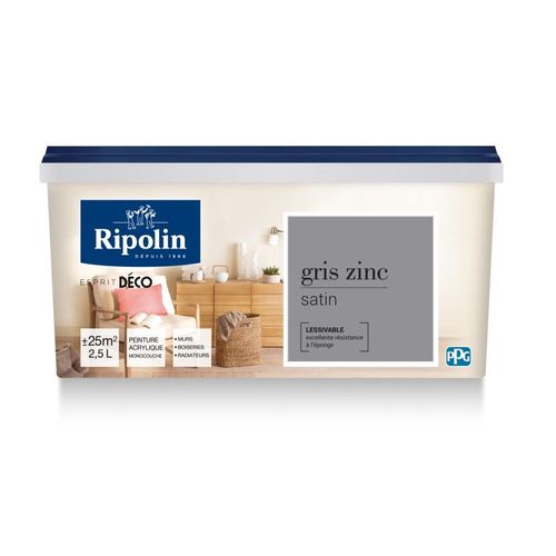 Peinture acrylique Ripolin ESPRIT DECO monocouche satin 2L5 gris zinc
