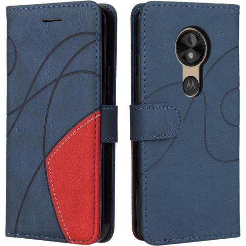 Coque Pour Motorola Moto E5 G6 Play Etui En Cuir Pu Portefeuille Housse Fermeture Magnétique Und Flip Protection Case Avec Antichoc Tpu Etui À Rabat Fentes Pour Cartes Bleu