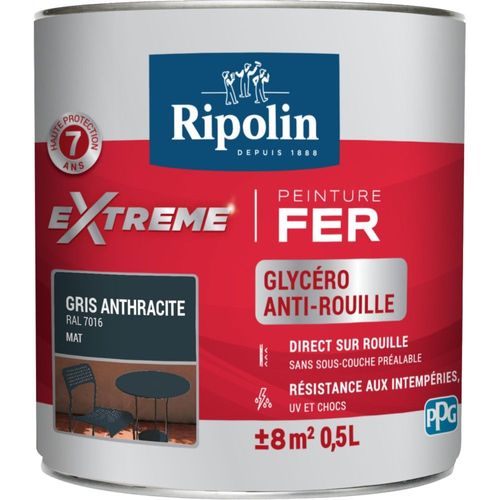 Peinture fer extérieur RIPOLIN Extrême mat gris anthracite 0,5L