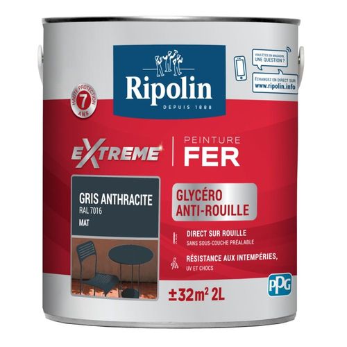 Peinture fer extérieur RIPOLIN Extrême mat gris anthracite 2L