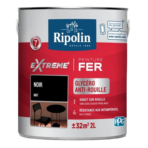 Peinture fer extérieur RIPOLIN Extrême mat noir 2L