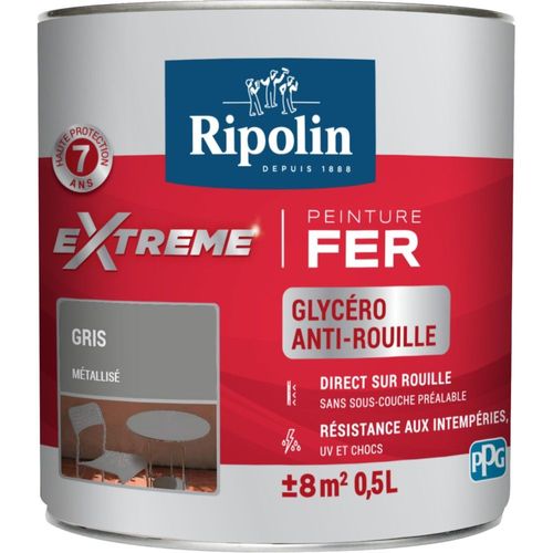 Peinture fer extérieur RIPOLIN Extrême métal gris métallisé 0,5L