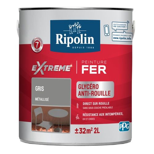 Peinture fer extérieur RIPOLIN Extrême métal gris métallisé 2L