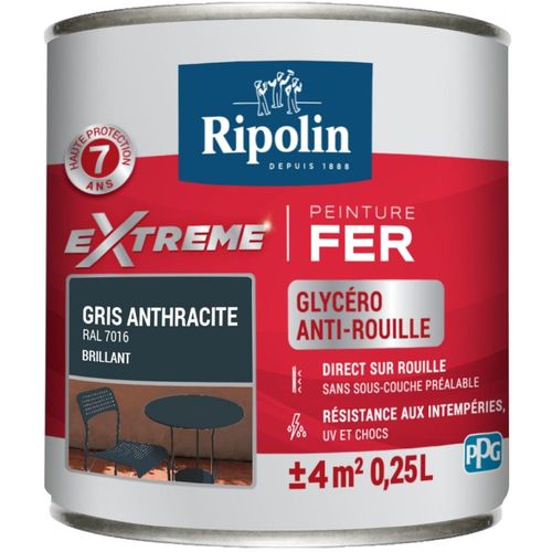 Peinture fer extérieur RIPOLIN Extrême brillant gris anthracite 0,25L