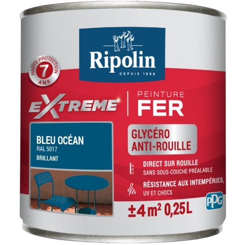 Peinture fer extérieur RIPOLIN Extrême brillant bleu océan 0,25L