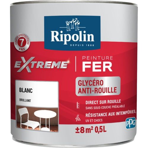 Peinture fer extérieur RIPOLIN Extrême brillant blanc 0,5L