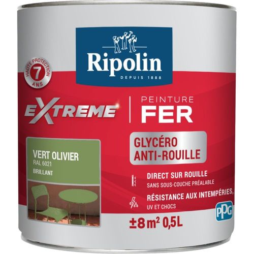 Peinture fer extérieur RIPOLIN Extrême brillant vert olivier 0,5L