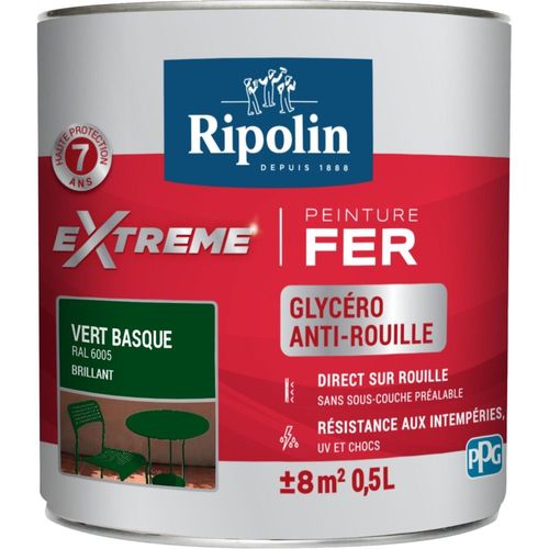 Peinture fer extérieur RIPOLIN Extrême brillant vert basque 0,5L