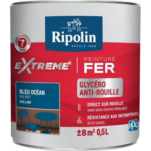 Peinture fer extérieur RIPOLIN Extrême brillant bleu océan 0,5L