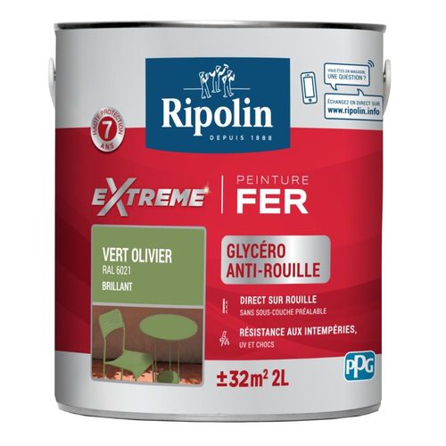 Peinture fer extérieur RIPOLIN Extrême brillant vert olivier 2L