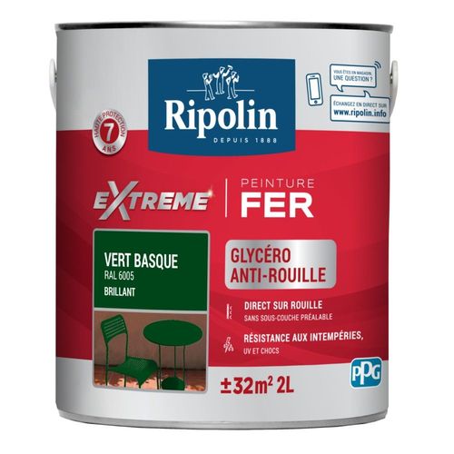 Peinture fer extérieur RIPOLIN Extrême brillant vert basque 2L