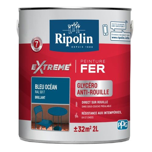 Peinture fer extérieur RIPOLIN Extrême brillant bleu océan 2L
