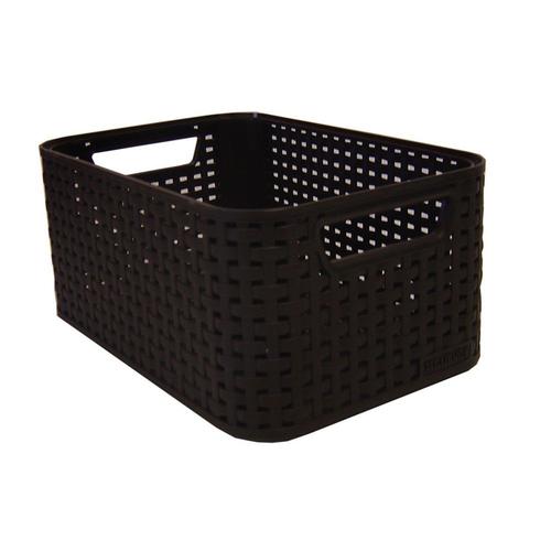 Malle de rangement 6L aspect rotin chocolat