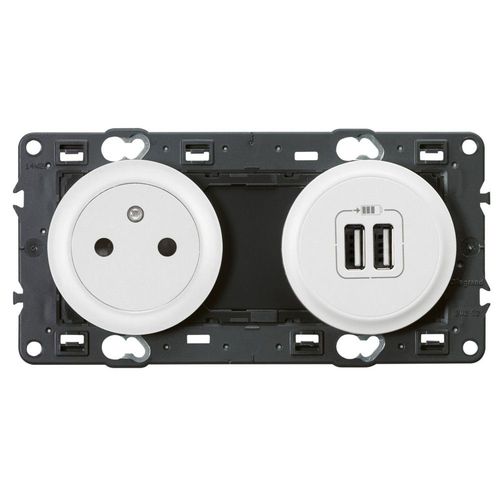 Prise de Courant avec Terre LEGRAND Céliane surface et Double Chargeur USB Blanc