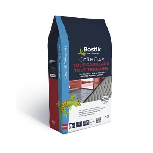 Colle à carrelage améliorée flex tous carreaux tous terrain blanc C2ET Bostik