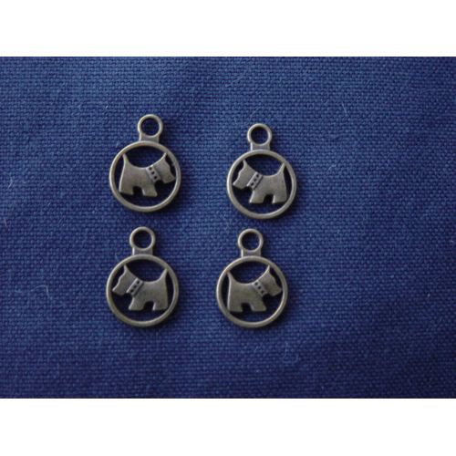 4 Breloques Petit Chien En Métal Bronze