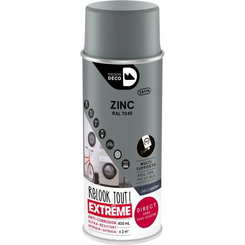 Peinture Aérosol Maison Deco Relook Tout Zinc Satin 400ml