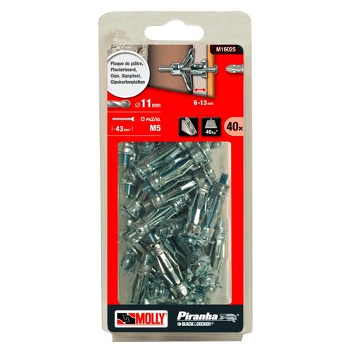 40 chevilles métalliques à expansion 6E + vis M5
