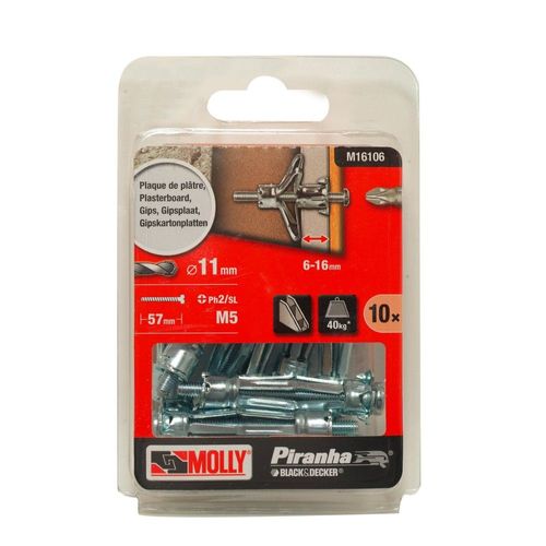 10 chevilles métalliques à expansion 6S + vis M5 Molly