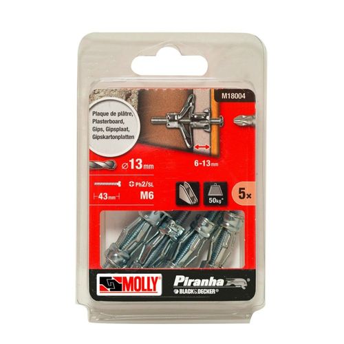 5 Chevilles métalliques à expansion MOLLY Diamètre 6x34mm avec vis M6