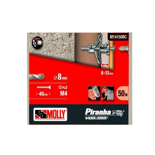 50 Chevilles métalliques à expansion MOLLY Diamètre 4x33mm avec vis M4