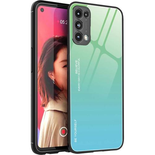 Coque Pour Oppo Find X3 Lite Coque, Étui En Verre Gradient Color Back Cover En Verre Trempé Résistant Aux Rayures Case, Souple Silicone Tpu Anti-Rayure, Anti-Choc Housse 6