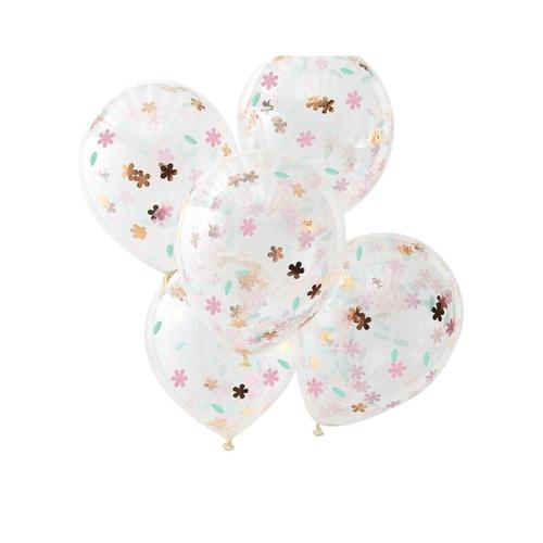 5 Ballons En Latex Transparents Confettis Fleurs Pastel 30 Cm Taille Unique